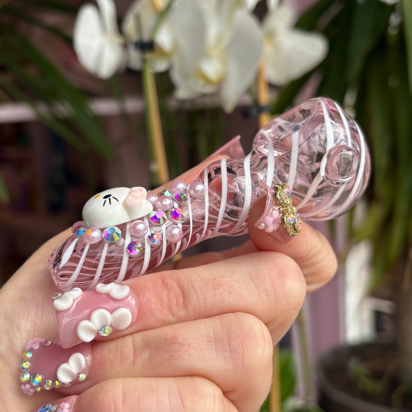 Cute Kitty Jeweled Pink Pipe