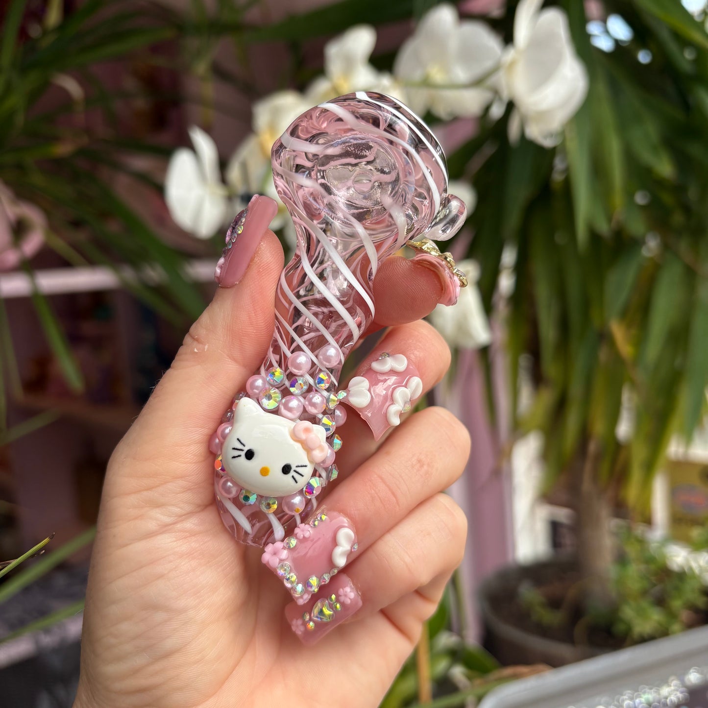 Cute Kitty Jeweled Pink Pipe