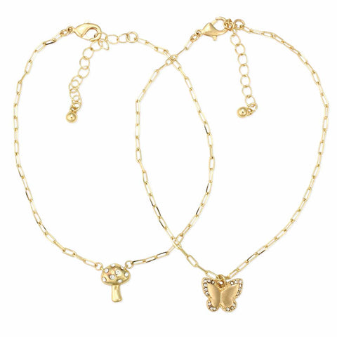 Mushroom and Butterfly Anklet Set