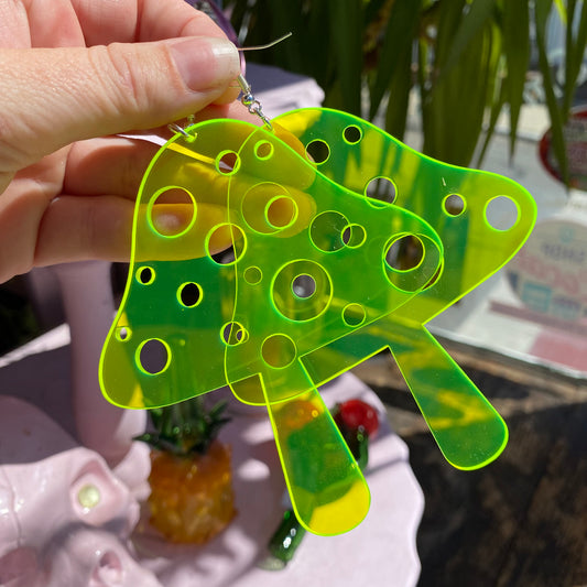 Neon Mushroom Earrings