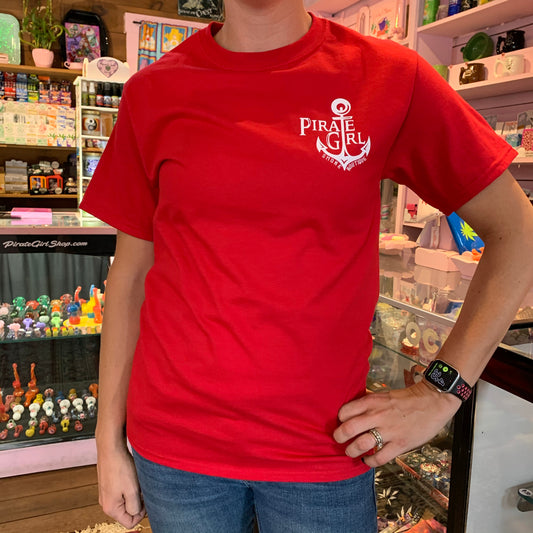 Red and White Pirate Girl Logo T-shirt