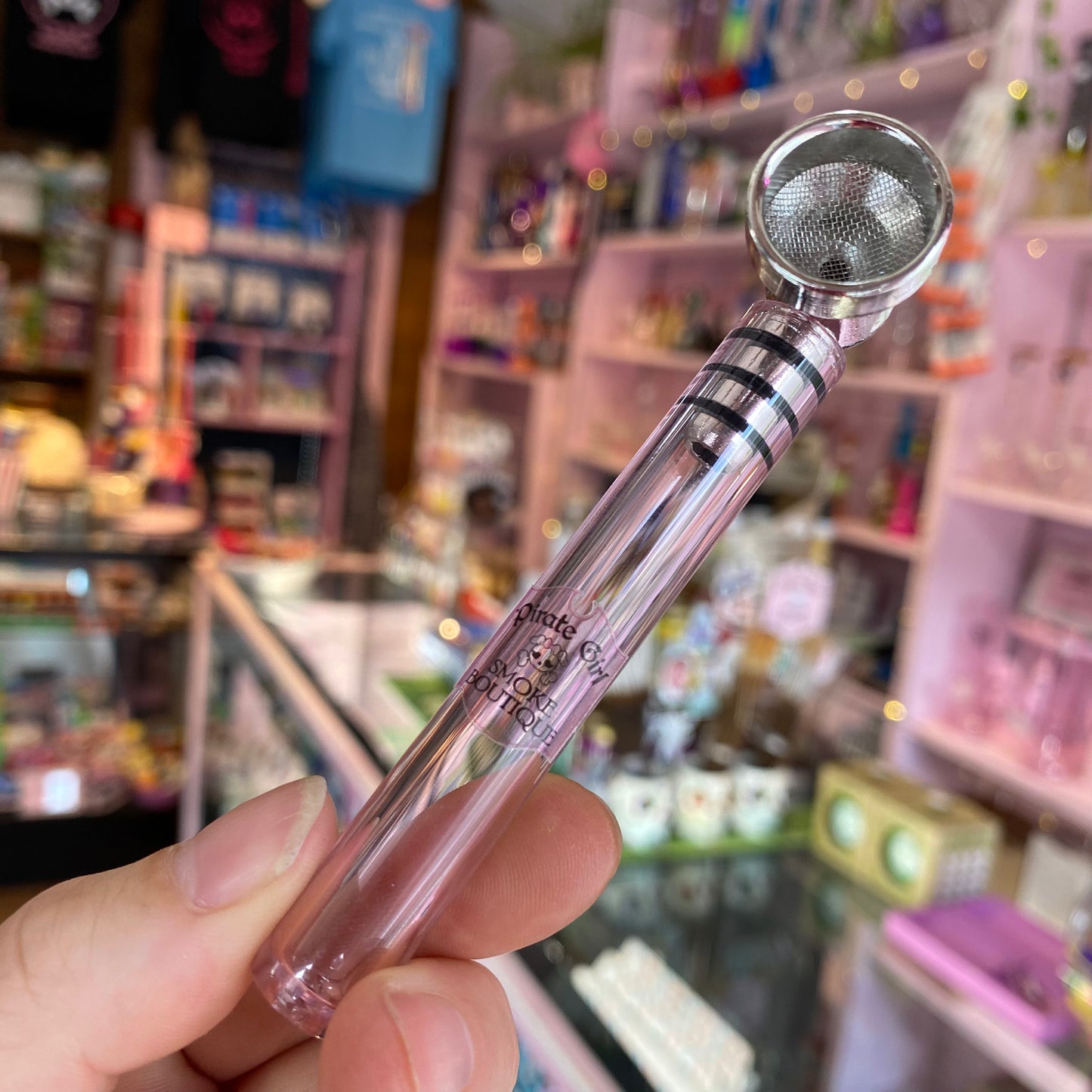 Pink Glass and Metal Pipe