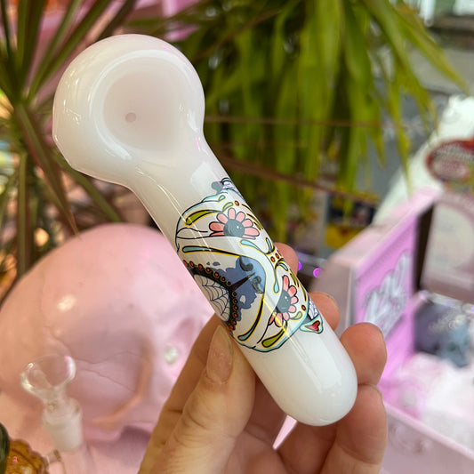 Sugar Skull Doggy Glass Pipe