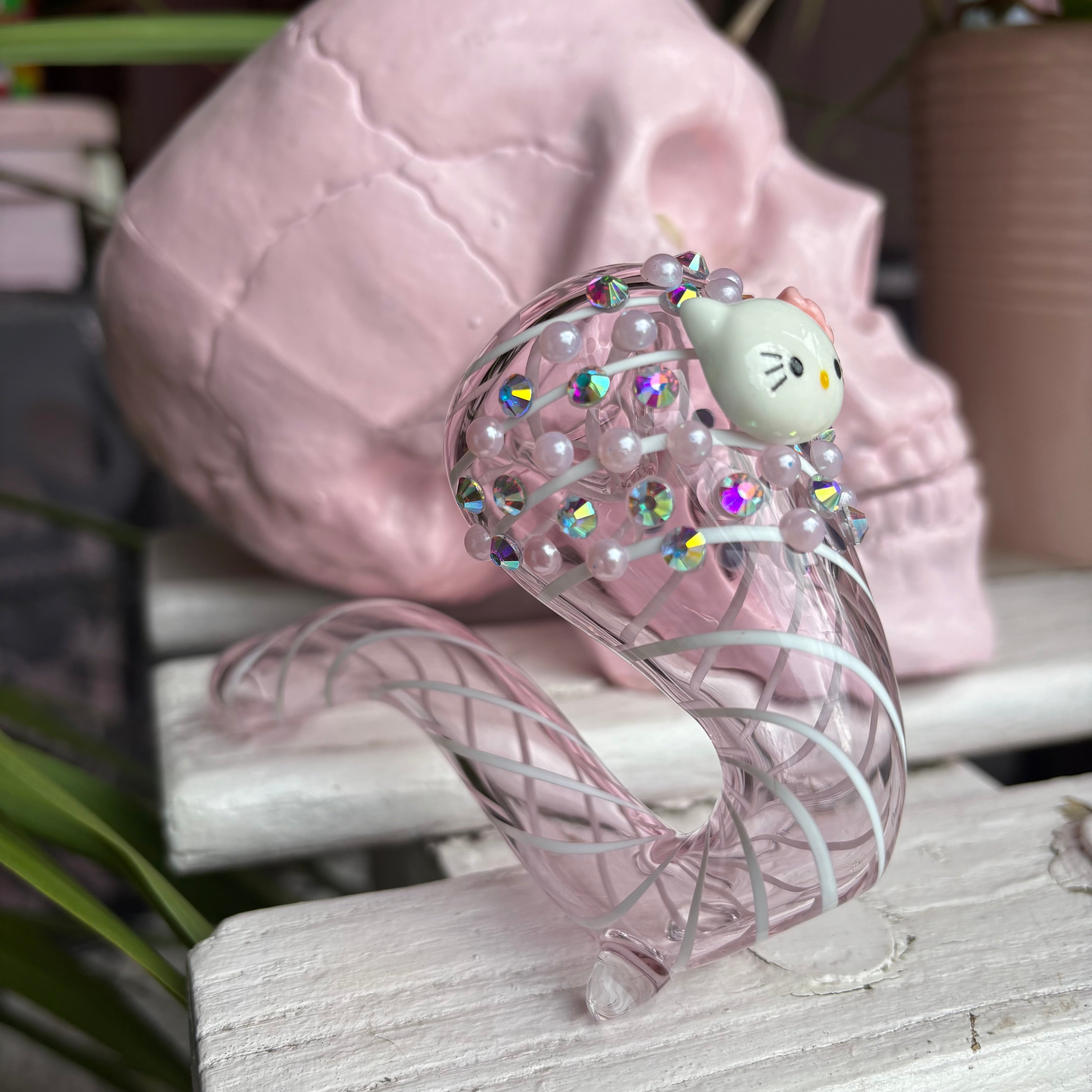 Cute Kitty Jeweled Pink Sherlock Pipe – Pirate Girl Smoke Boutique