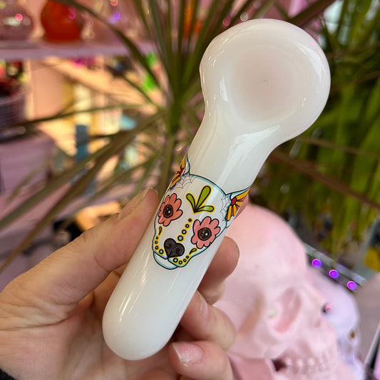 Sugar Skull Doggy Glass Pipe