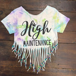 High Maintenace Fringed Tie Dye Top