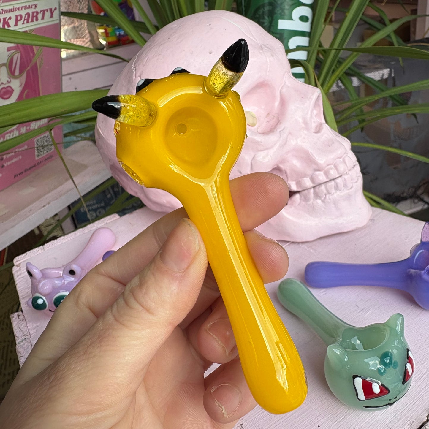 Yellow Lightening Dude Glass Pipe