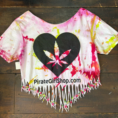 Hemp Heart Fringed Tie Dye Top