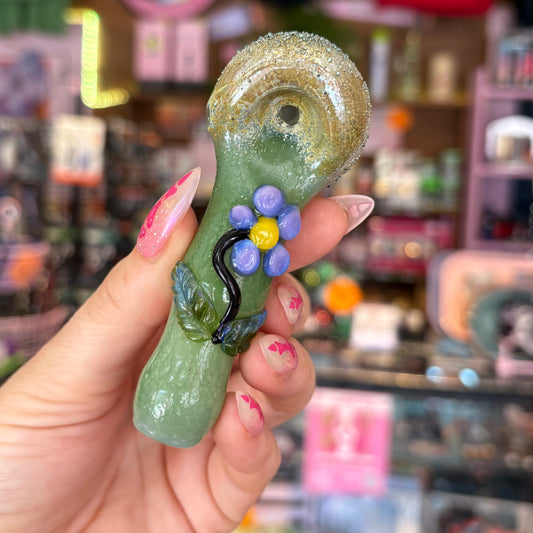 Gold Frit Flower Glass Pipe