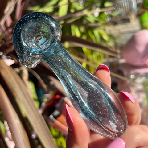 Blue sparkly glass pipe from the best smoke shop online