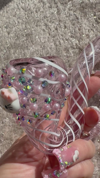 Cute Kitty Jeweled Pink Sherlock Pipe