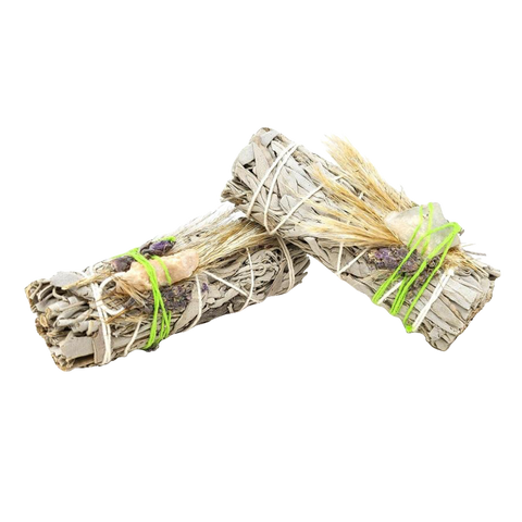 White Sage Floral Smudge Stick & Crystal Stone Bundle