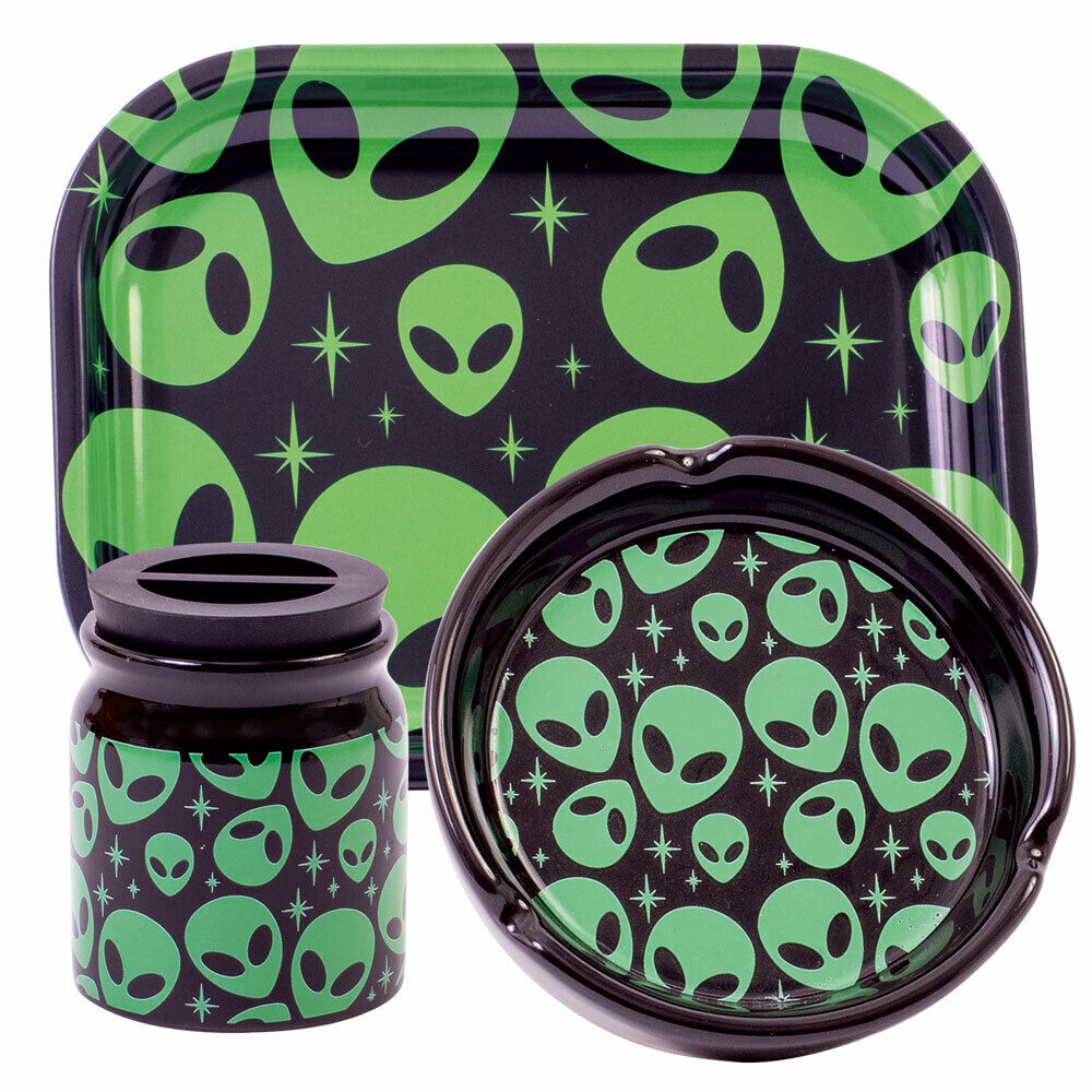 Alien Rolling Tray, Ashtray and Jar Set – Pirate Girl Smoke Boutique