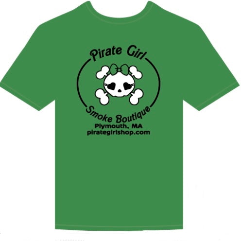 Green Skull Logo T shirt Pirate Girl Smoke Boutique