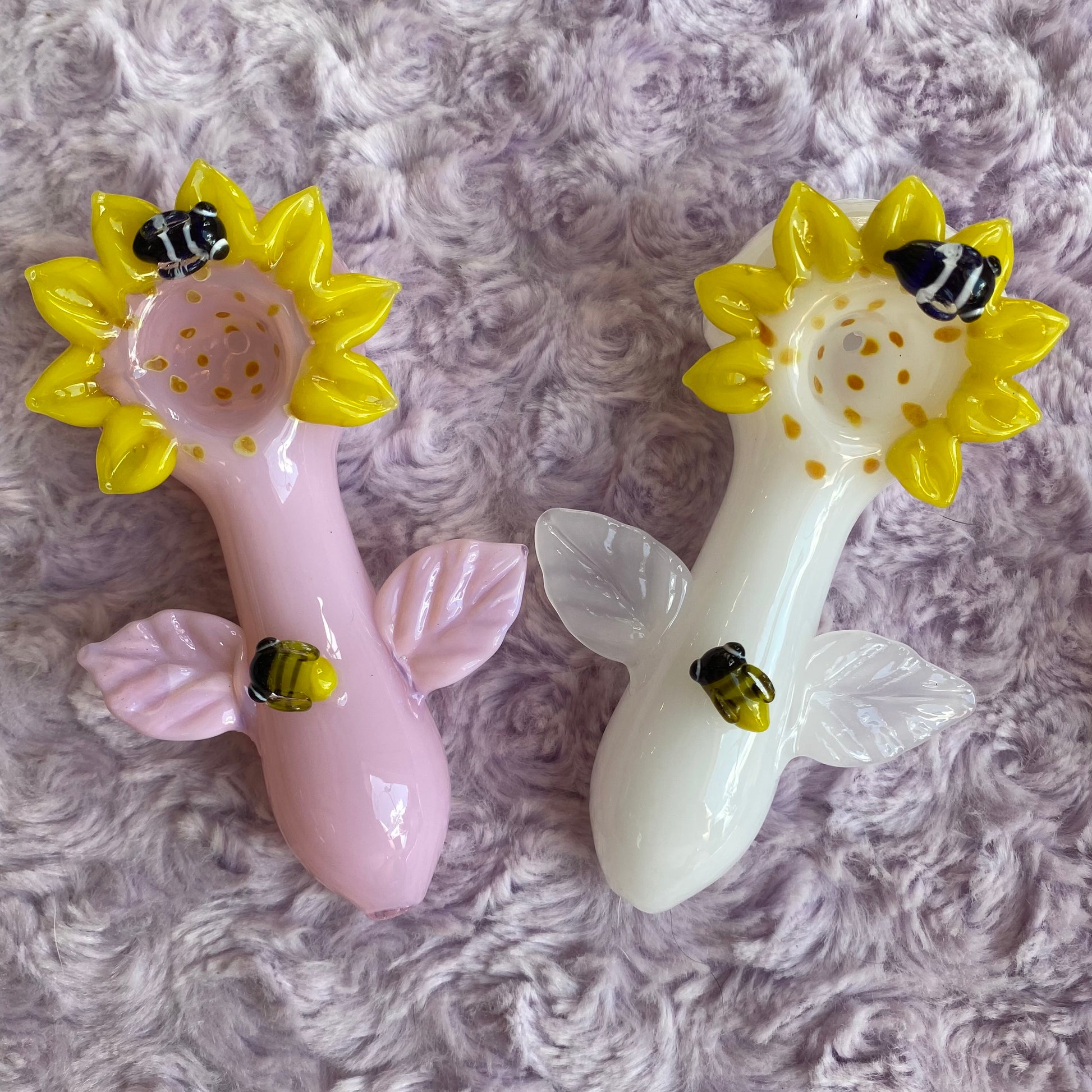 sunflower tobacco bowl Glass Pipe - Girly Bee Pipes - Beautiful Girly Pipe - Cute Handmade Pipe 5,5" by Moonlight Glass Studio SUNFLOWER & BEES PIPE