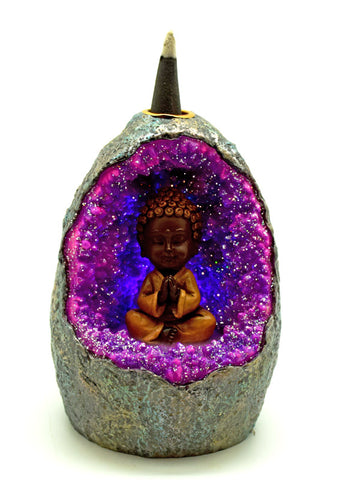 Buddha in Crystal LED Cave Back Flow Incense Burner