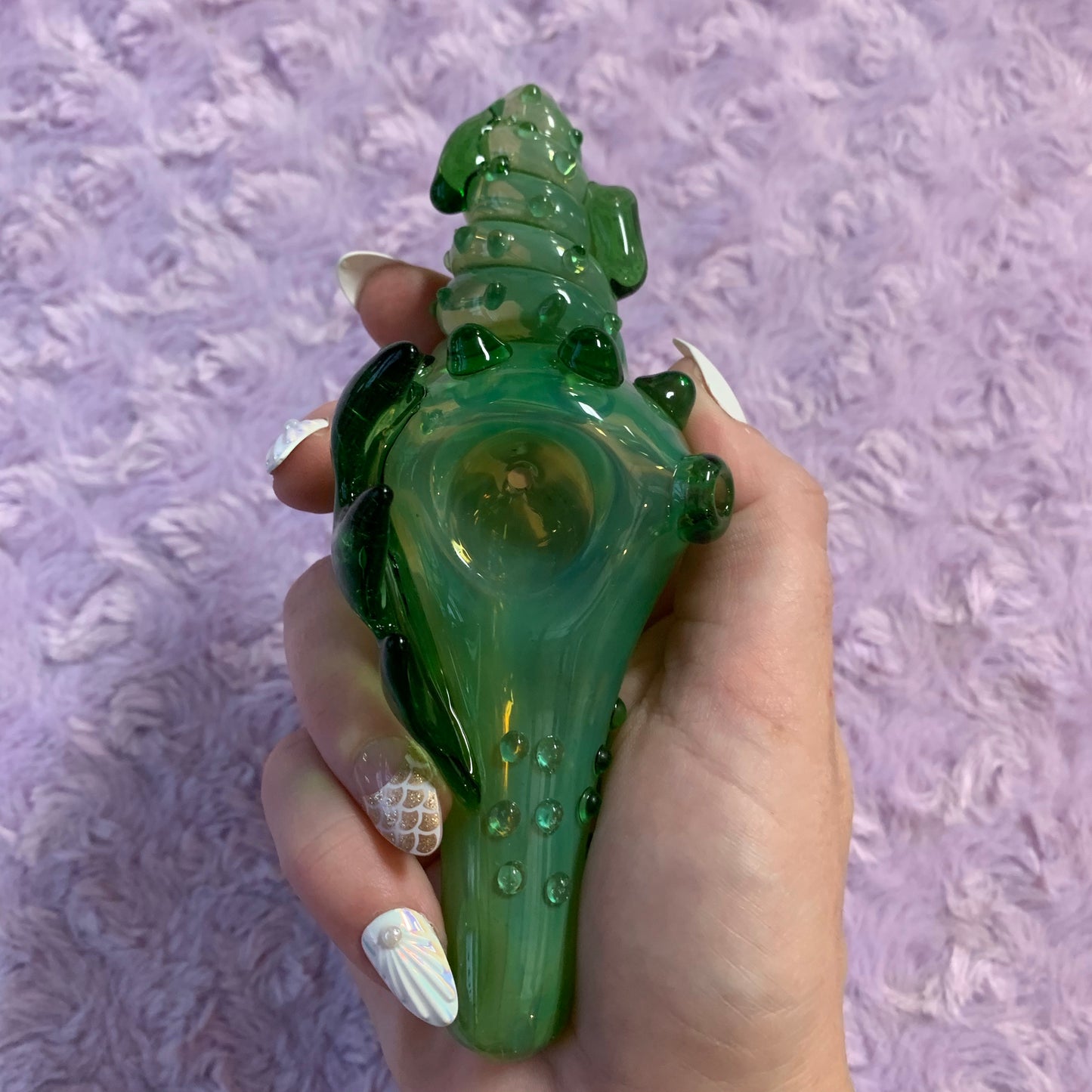 Green Seashell Glass Pipe