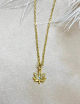 Rhinestone Leaf Necklace - Gold