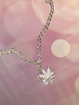 Rhinestone Leaf Necklace - Silver